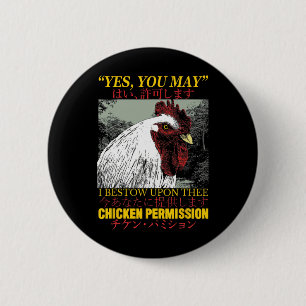 Badge Rond 5 Cm Permission de poulet Vintage Coq Japonais _1 
