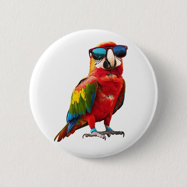Badge Rond 5 Cm Perroquet cool avec lunettes de soleil (Devant)