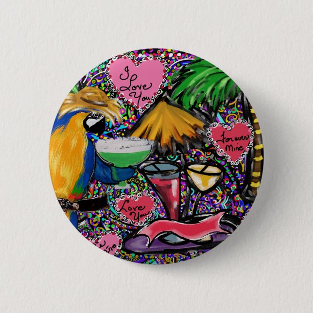 Badge Rond 5 Cm Perroquet de fête de la Saint-Valentin (Devant)