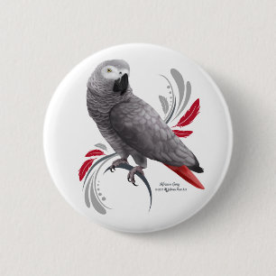 Badge Rond 5 Cm Perroquet gris d'Afrique