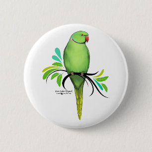 Badge Rond 5 Cm Perroquet indien vert