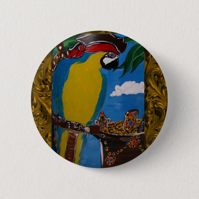 Badge Rond 5 Cm Perroquet Pirate (Devant)