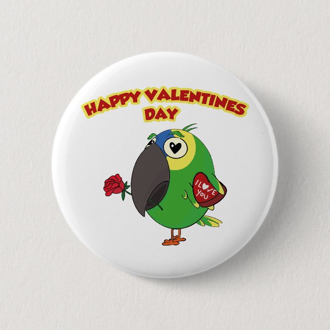 Badge Rond 5 Cm perroquet Saint-Valentin heureux (Devant)