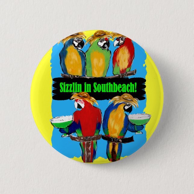 BADGE ROND 5 CM PERROQUETS DE FÊTE (Devant)