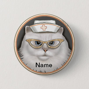 Badge Rond 5 Cm Persan Cat Nurse nom personnalisé pin