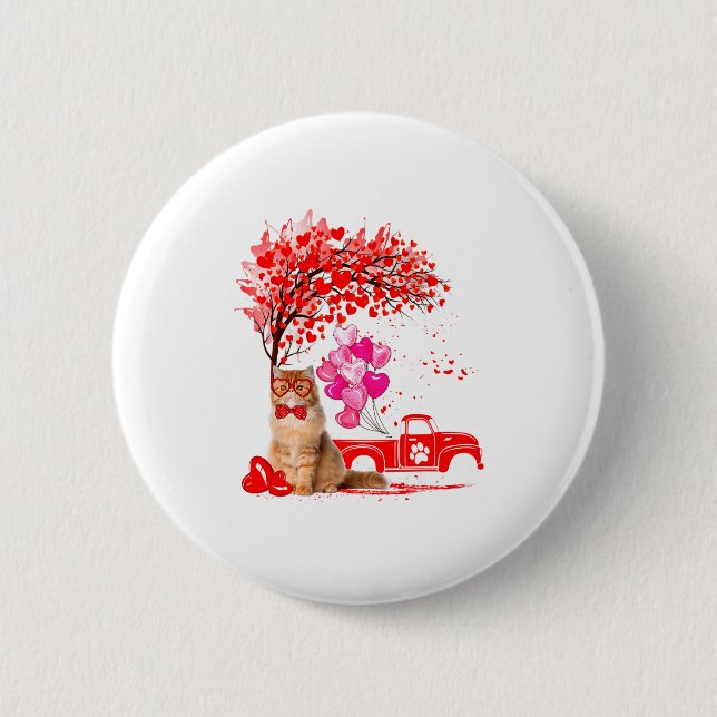 Badge Rond 5 Cm Persian Cat Heart Tree Valentines Day  (Devant)