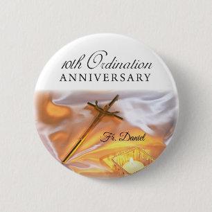Badge Rond 5 Cm Personalize, 10th Ordination Anniversary, Cross