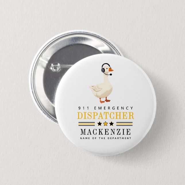Badge Rond 5 Cm Personalized 911 Dispatcher Goose With Headset (Devant & derrière)