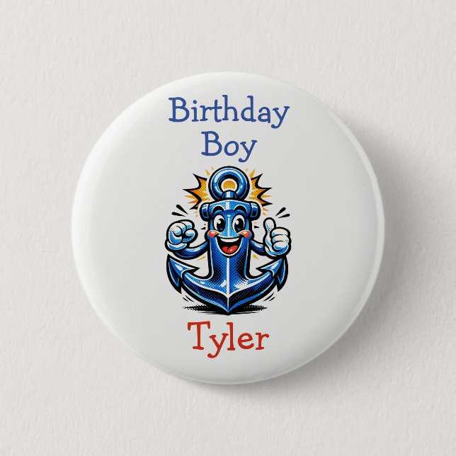 Badge Rond 5 Cm Personalized Birthday Boy Pop Art Anchor (Devant)