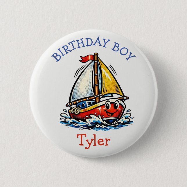 Badge Rond 5 Cm Personalized Birthday Boy Pop Art Sailboat (Devant)