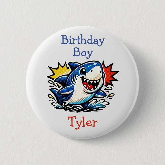 Badge Rond 5 Cm Personalized Birthday Boy Pop Art Shark (Devant)