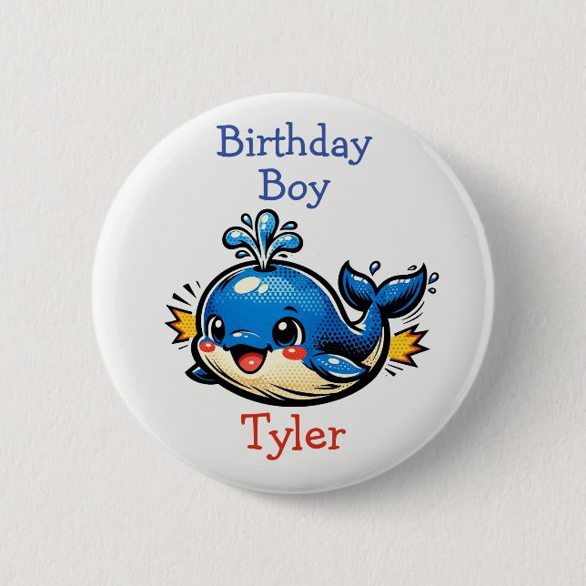 Badge Rond 5 Cm Personalized Birthday Boy Pop Art Whale (Devant)
