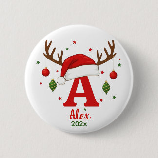 Badge Rond 5 Cm Personalized Christmas Monogram A Santa Hat