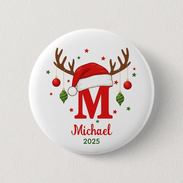 Badge Rond 5 Cm Personalized Christmas Monogram M Santa Hat (Devant)