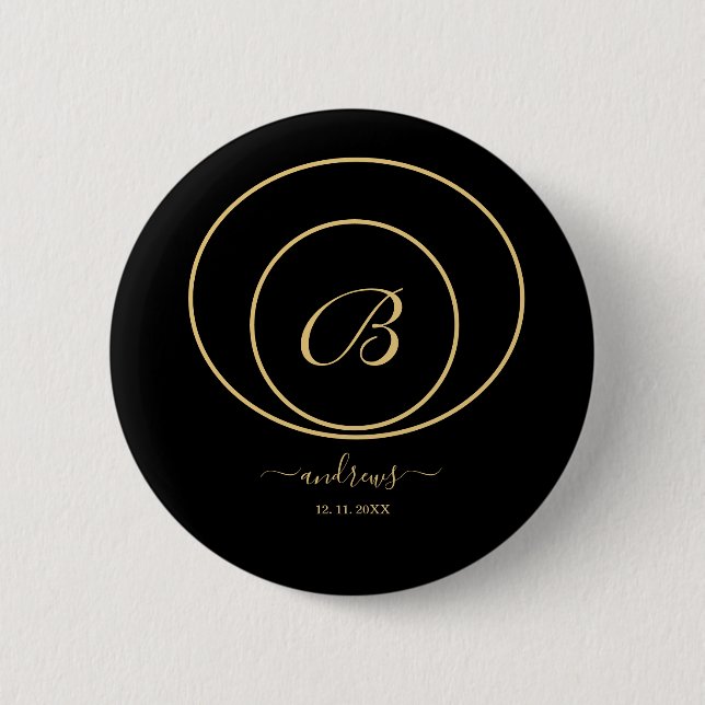 Badge Rond 5 Cm Personalized gold black Button (Devant)