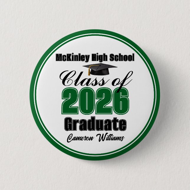 Badge Rond 5 Cm Personalized Green Class of 2026 Graduation Party (Devant)