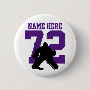 Badge Rond 5 Cm Personalized Hockey Goalie Name Number purple