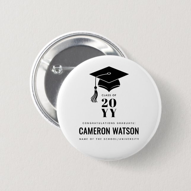 Badge Rond 5 Cm Personalized Modern Hat and Tassel Graduation (Devant & derrière)