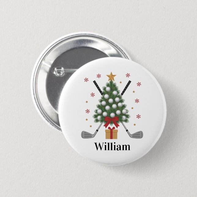 Badge Rond 5 Cm Personalized Name Golf Tree Equipment Christmas  (Devant & derrière)