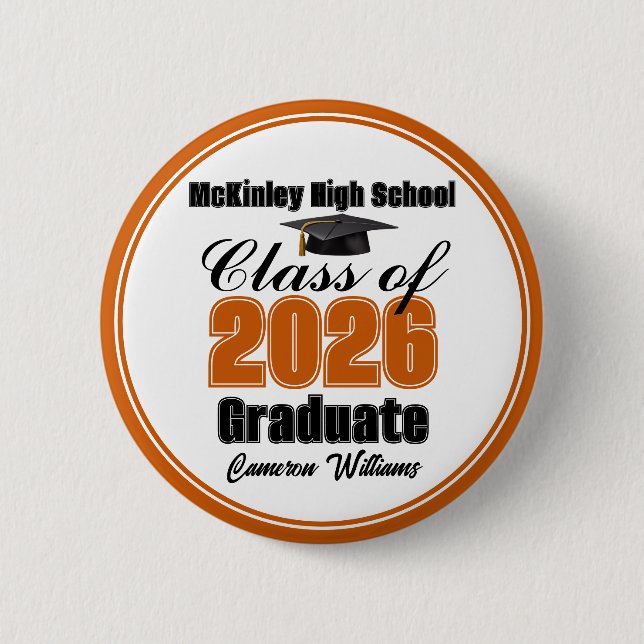 Badge Rond 5 Cm Personalized Orange Class of 2026 Graduation Party (Devant)