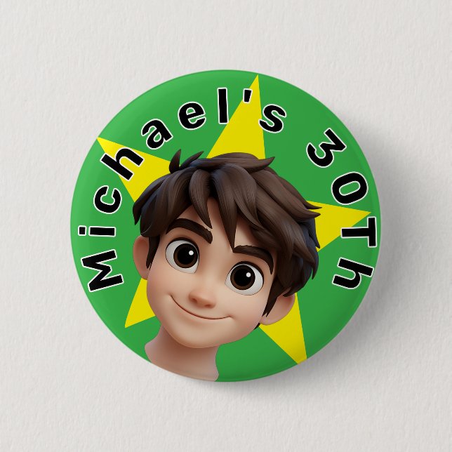 Badge Rond 5 Cm Personalized Photo Text and Name Birthday (Devant)