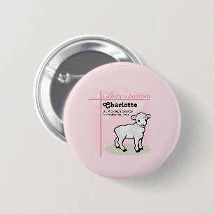 Badge Rond 5 Cm Personnalisable, Baptême, Rose, Fille, Agneau