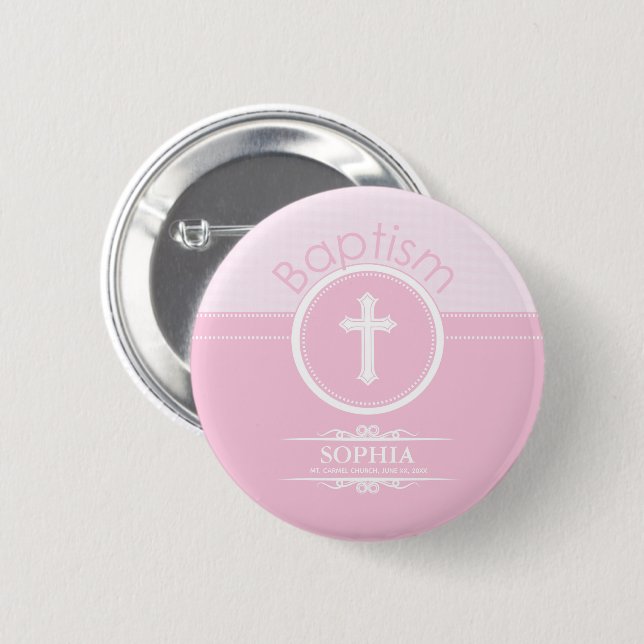 Badge Rond 5 Cm Personnalisable, fille rose enfant de Dieu Baptême (Devant & derrière)
