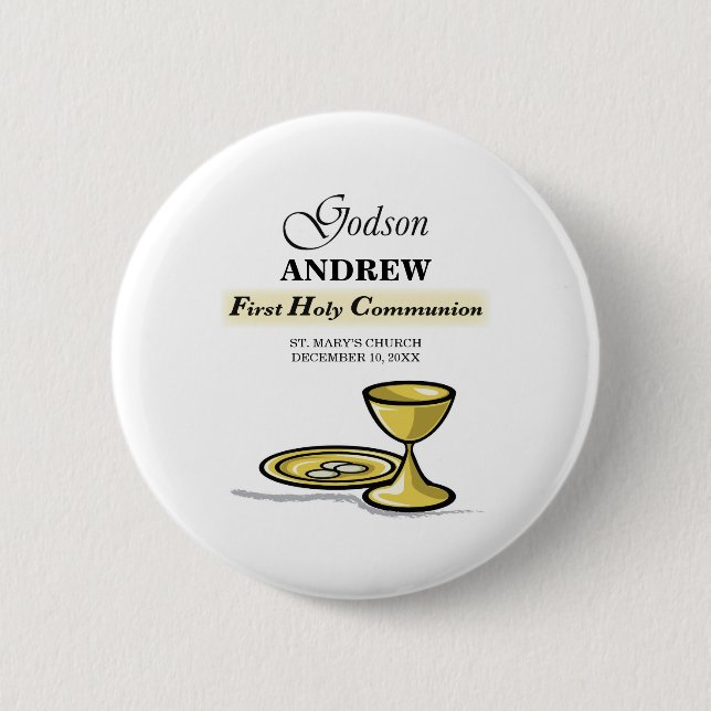 Badge Rond 5 Cm Personnalisable, Godson First Communion Chalice (Devant)