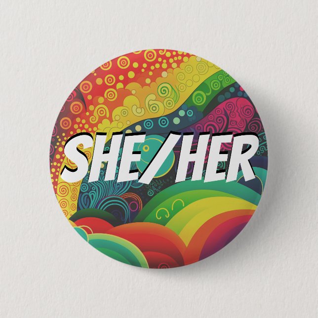 Badge Rond 5 Cm Personnalisable, Lui/Lui, Rainbow Pronounes (Devant)