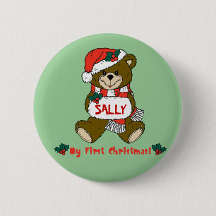 Badge Rond 5 Cm Personnalisable Mon premier Noël Teddy Bear Tee