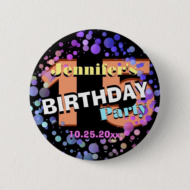 Badge Rond 5 Cm Personnalisé 15 fête d'anniversaire (Devant)