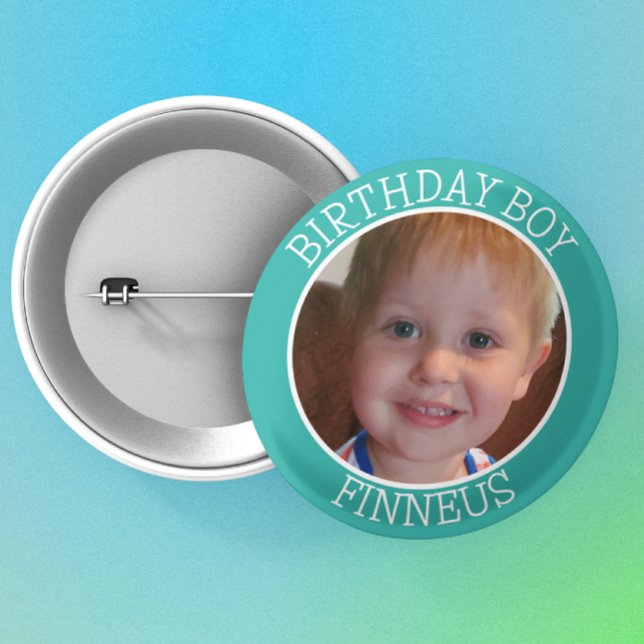 Badge Rond 5 Cm Personnalisé Birthday Boy| Nom et photo (Créateur téléchargé)