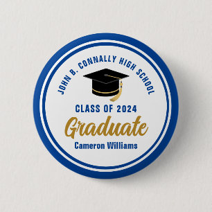 Badge Rond 5 Cm Personnalisé Blue Graduate 2023 Graduation Party