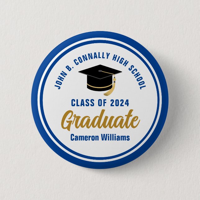 Badge Rond 5 Cm Personnalisé Blue Graduate 2023 Graduation Party (Devant)