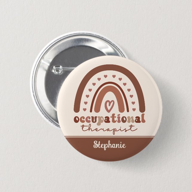 Badge Rond 5 Cm Personnalisé Boho Arc-en-ciel OT ergothérapie (Devant & derrière)