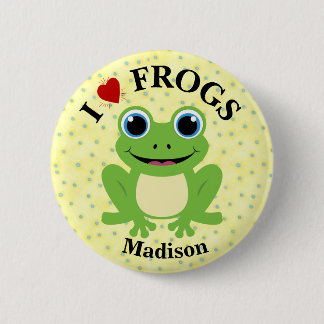 Badge Rond 5 Cm Personnalisé Coeur rouge mou J'aime les grenouille