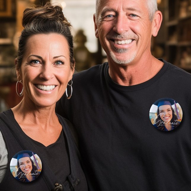 Badge Rond 5 Cm Personnalisé Écriture Blanche Photo de Remise de D (Créateur téléchargé)