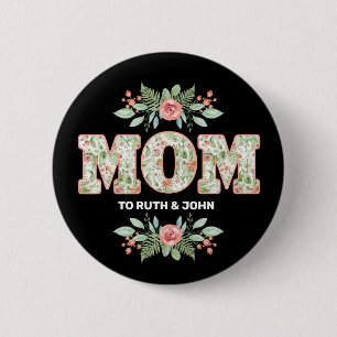 Badge Rond 5 Cm Personnalisé Floral Mom Kids Noms de la fête des m