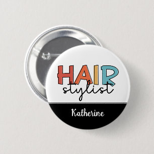 Badge Rond 5 Cm Personnalisé Hair Styliste Retro Coiffeur Cadeau