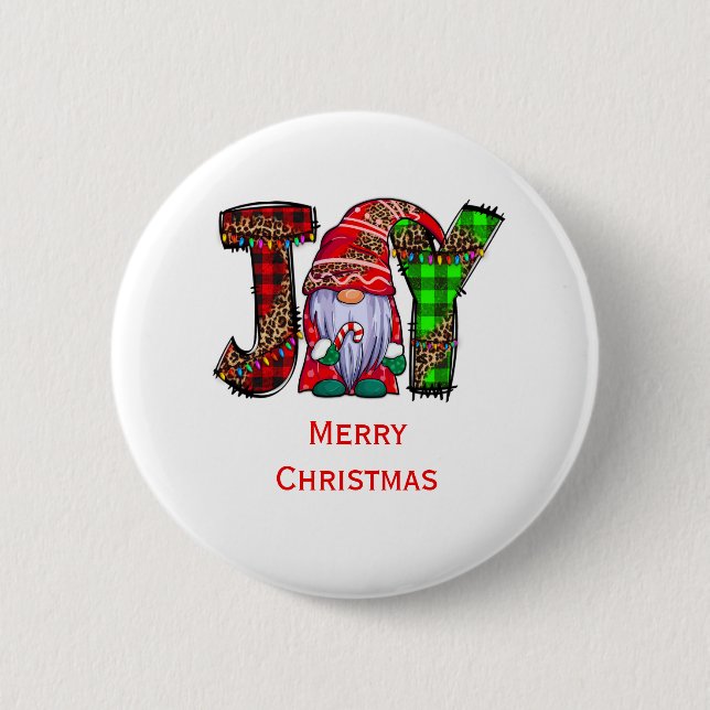 Badge Rond 5 Cm Personnalisé Joy Gnomes Joyeux Noël  (Devant)