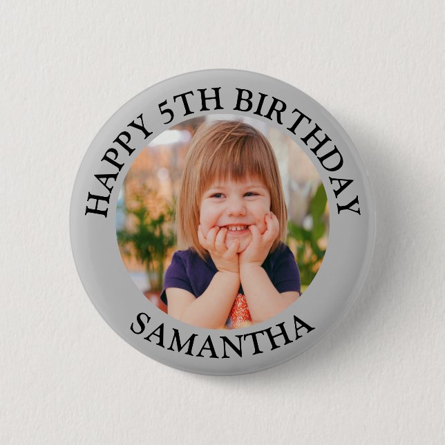 Badge Rond 5 Cm Personnalisé Joyeux Anniversaire Nom photo Age (Devant)
