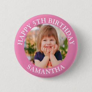 Badge Rond 5 Cm Personnalisé Joyeux Anniversaire Photo Nom Age