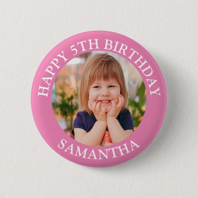 Badge Rond 5 Cm Personnalisé Joyeux Anniversaire Photo Nom Age (Devant)