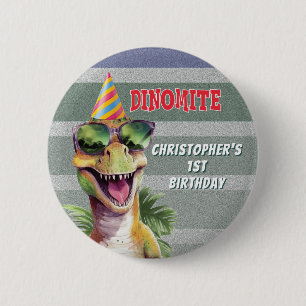 Badge Rond 5 Cm Personnalisé Monogramme Dinosaur Dinomite fête d'a