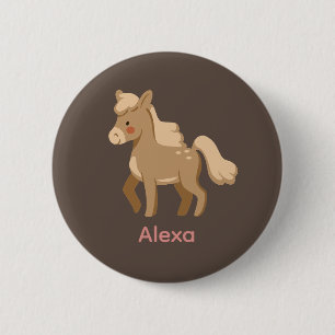 Badge Rond 5 Cm Personnalisé Monogramme Pony Horse Girl