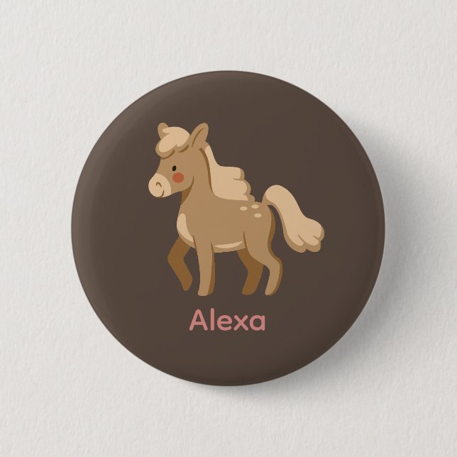 Badge Rond 5 Cm Personnalisé Monogramme Pony Horse Girl (Devant)
