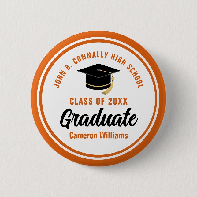 Badge Rond 5 Cm Personnalisé Orange Graduate 2025 Graduation Party (Devant)