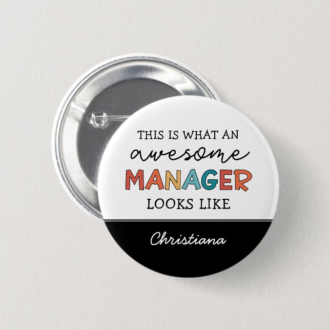 Badge Rond 5 Cm Personnalisé Retro Awesome Manager Drôle (Devant & derrière)