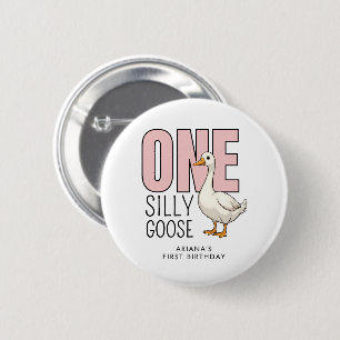 Badge Rond 5 Cm Personnalisé Rose moderne une oie sotte premier an
