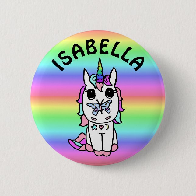 Badge Rond 5 Cm Personnalisé rose, violet, Rainbow Unicorn (Devant)